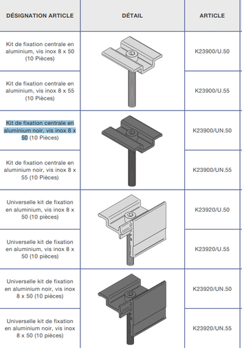  Kit clame de fixation panneaux  avec vis Sun ballast